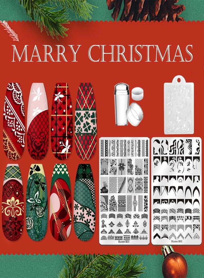 Biutee Nail Stamping Plates 2Pcs French Tip Stamp Plate 110 Patterns Nail Stamping Kit With Silicone Stamper Scraper Large Lace Line Flower Nail Art Stamping Template Christmas Holiday Gift for Women - Image 2
